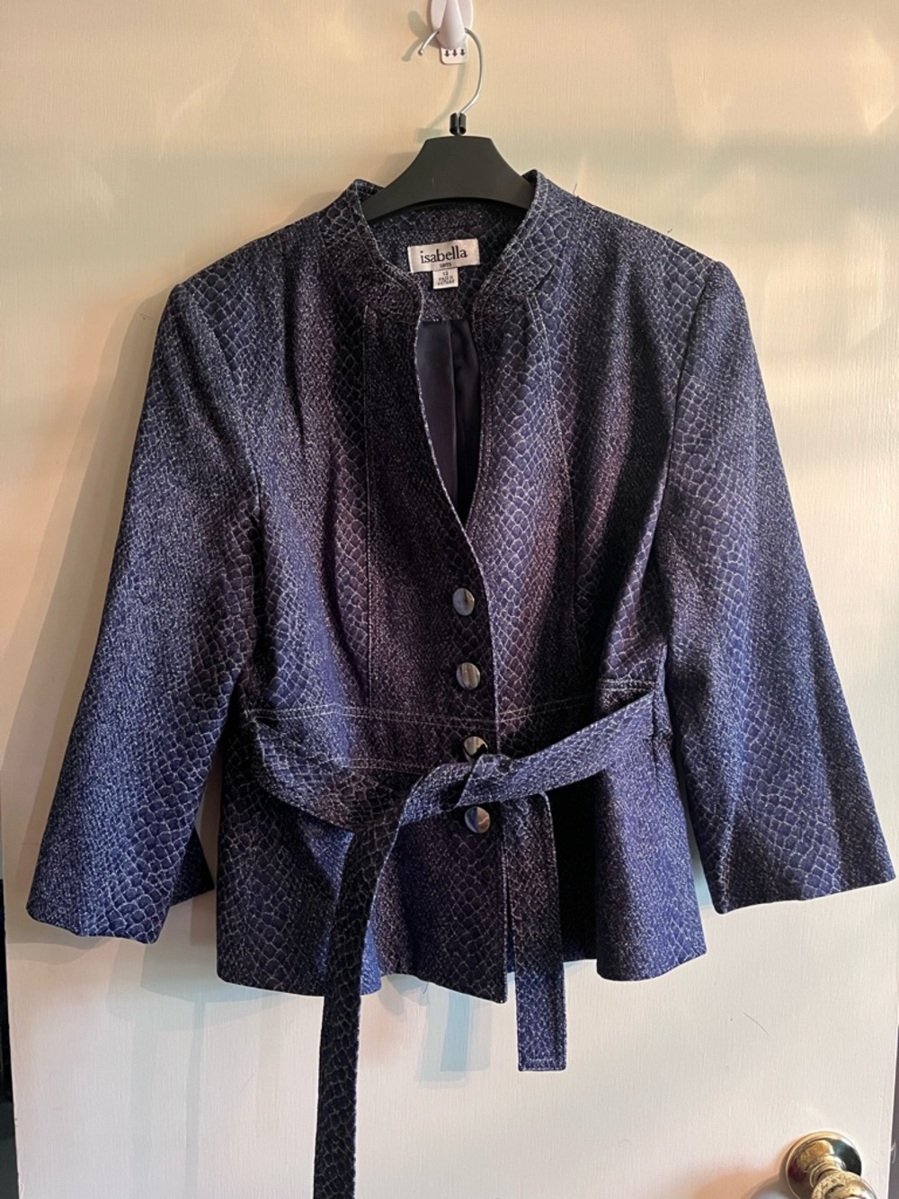 Isabella Navy Textured Belted Jacket